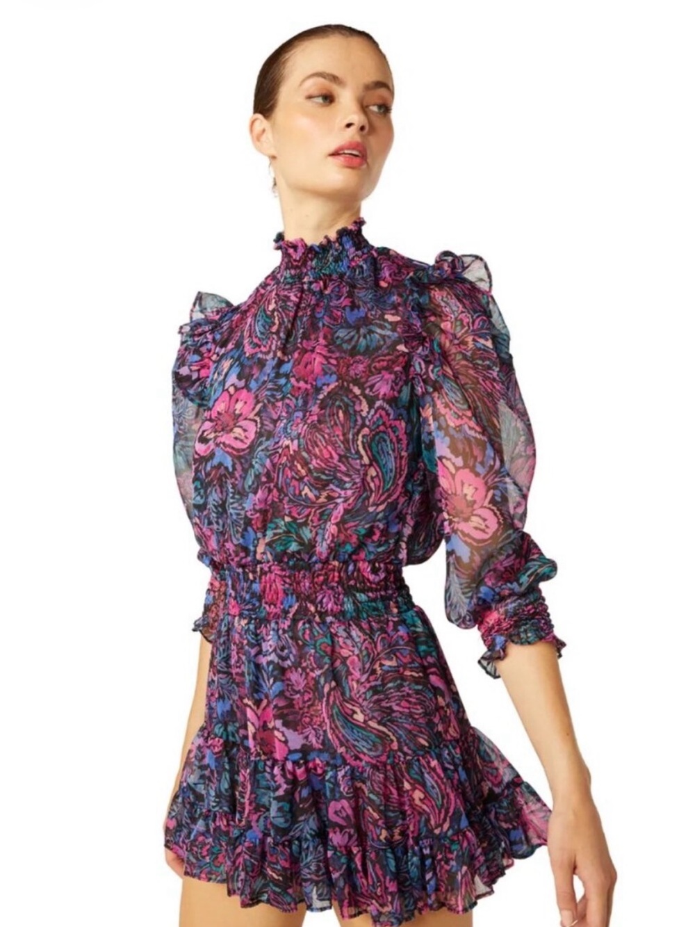 NWOT MISA LOS ANGELES Paisley Floral Puff-Sleeve Mini Dress